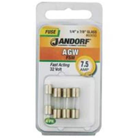 Jandorf Glass Fuse, AGW Series, Fast-Acting, 7.5A, 32V AC 3398096